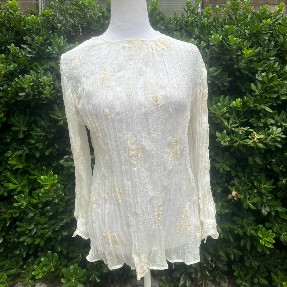 Zara Cream Embroidered Long Sleeve Blouse